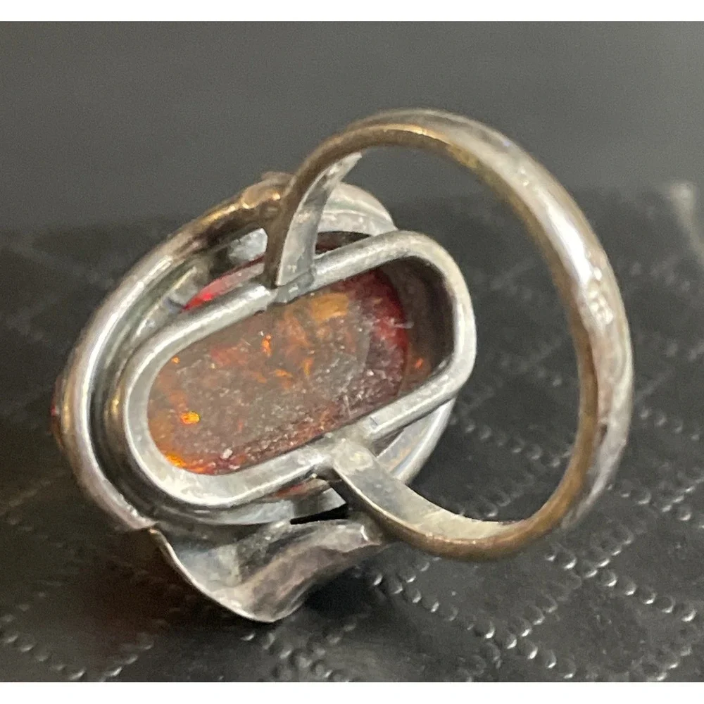 Sterling Silver Amber Ring‎ Statement Chunky 925 Calla Lily Artisan Size 6